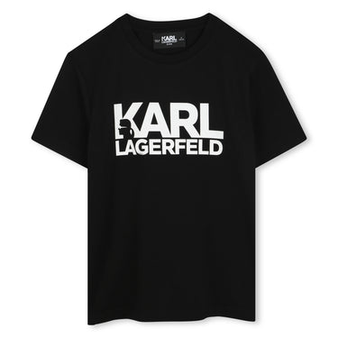 KARL LAGERFELD Playera para niño unisex, negra print en blanco